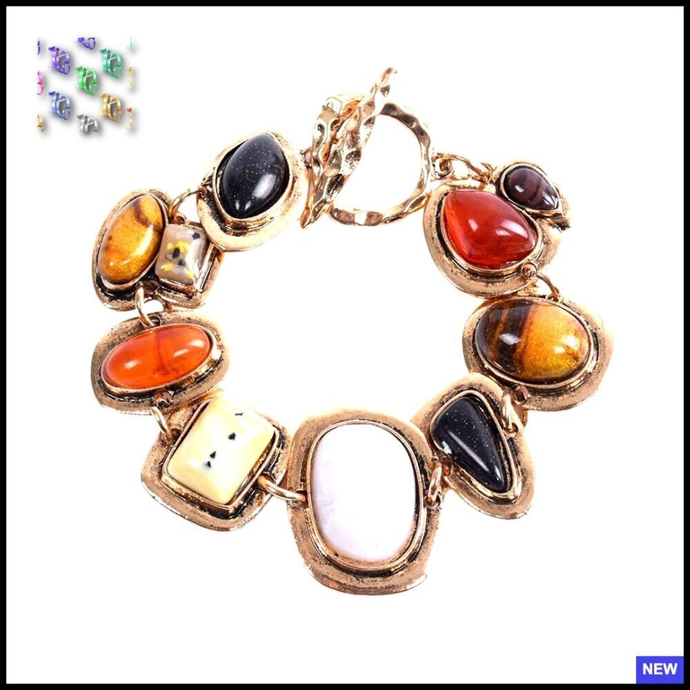 Vintage Boho Charm Bracelet with Colorful Stones Handcrafted Ethnic Statement